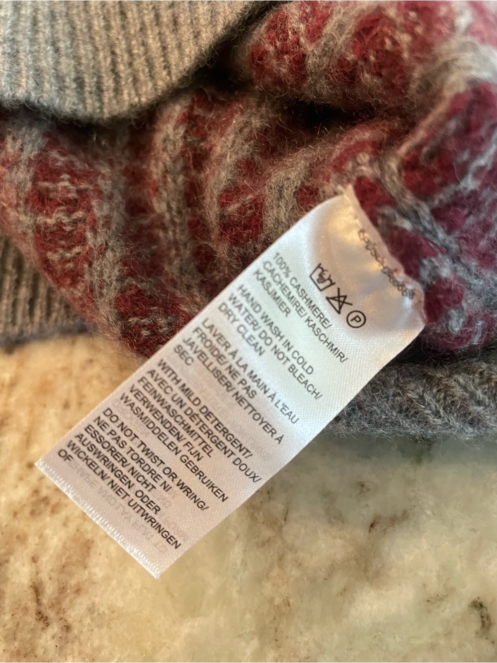 Saks Fifth Avenue Cashmere Sweater Maroon and Grey Striped Mens XL Crewneck - Picture 7 of 12